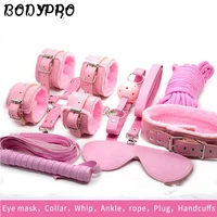 bodypro pink queen sm bondage gear 7pcsset sex bondage leather handcuffs whip rope adult sex products fro couples safe use
