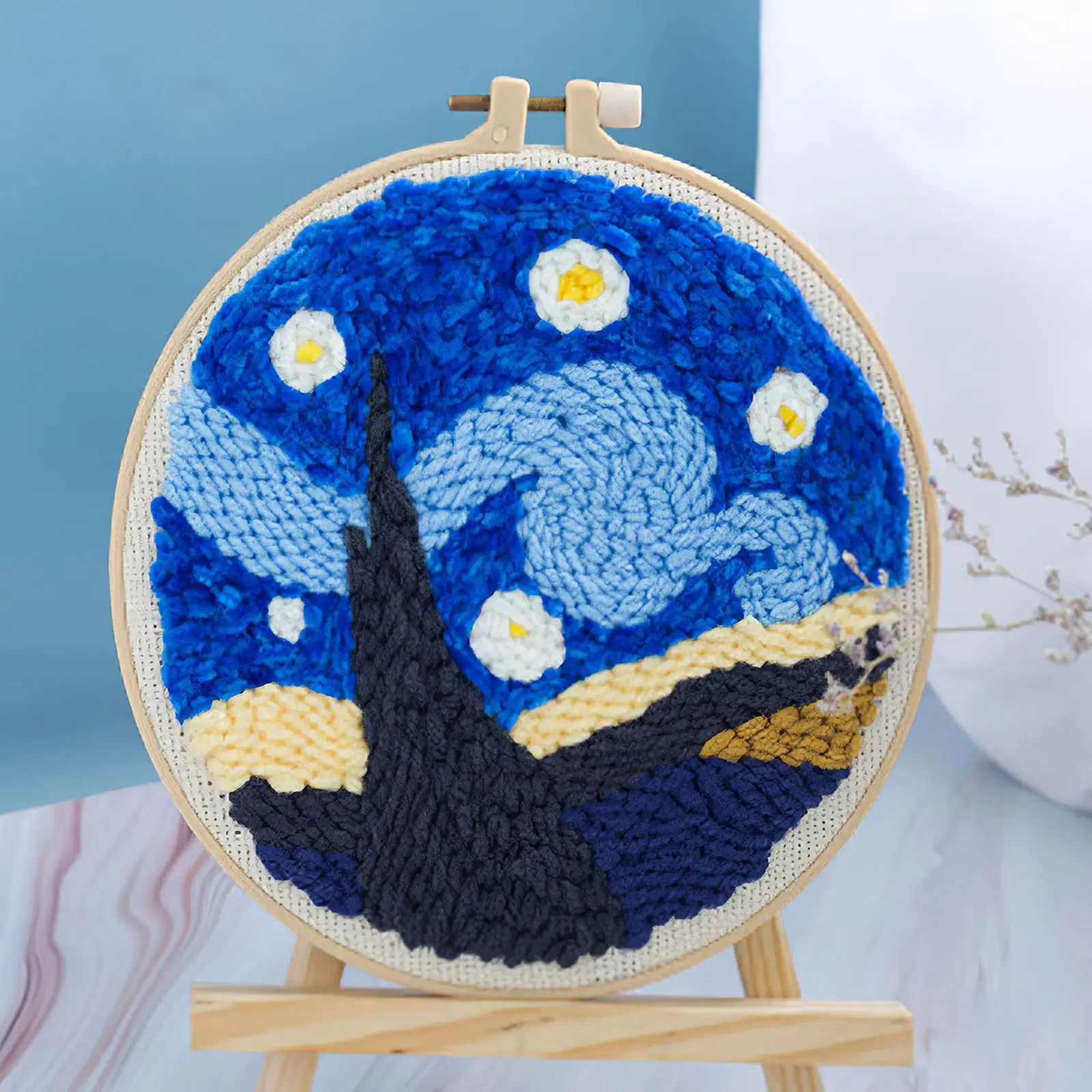 

Punch Needle Starry Sky Embroidery Kit With Yarn For DIY Beginners Easy Embroidery Needlework Wool Work Home Decor