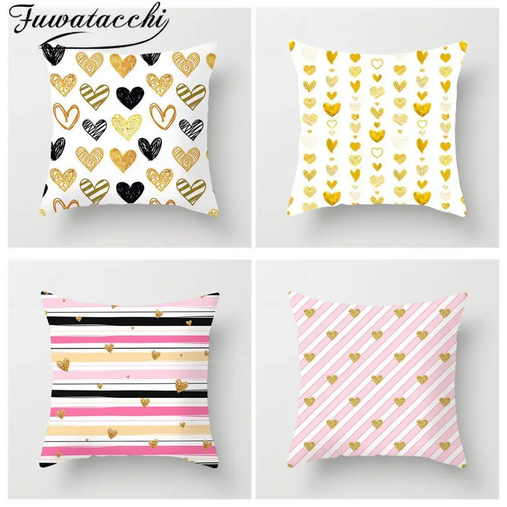 Fuwatacchi белая полосатая подушка крышка Золотое Сердце Печатные Чехлы на