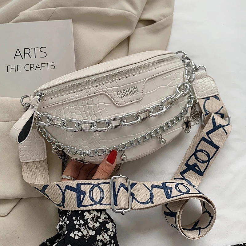 

Сумка-мессенджер через плечо с камнями, сумка на талию с толстой цепочкой для женщин, кошельки высокого качества из искусственной кожи, сумк...