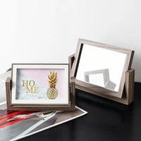 modern creative simple wooden double sided rotating mirror photo frame 6 inch 7 inch bedside table desktop multifunctional table