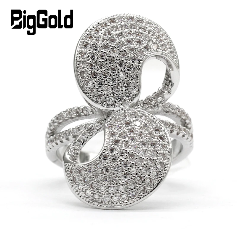 Женское медное кольцо с блестящим кубическим цирконием класса ААА родиевым