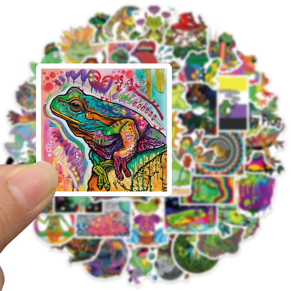 

50 PCS Cartoon Psychedelic Frog Stickers for Decoration Suitcase Motorcycle Trolley Notebook Waterproof Graffiti Hand Account