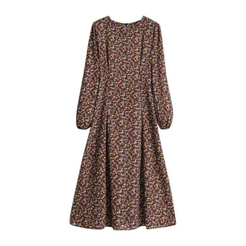 

Women Summer Long Sleeve O-Neck Midi Dress Ladies Beach Casual Swing Boho Dress