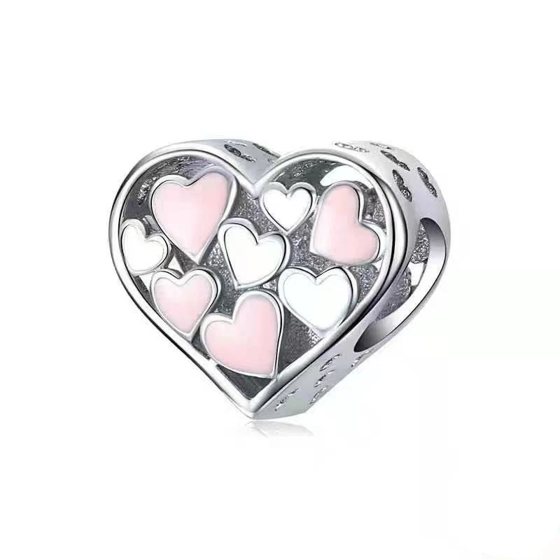

New Colorful Unicorns White Snowflakes Pink Hearts Fine Beads Fit Original Pandora Charms Silver Color Bracelets Women Jewelry
