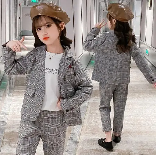 2 шт. Осенний клетчатый комплект одежды для девочек-подростков | Детская одежда и