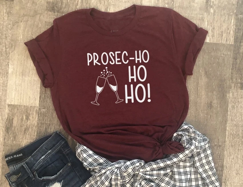 Prosec-Ho футболка Праздничная Женская забавная Рождественская футболка Prosecco милый Графический kawaii подарок слоган Чистый хлопок гранж футболки tumblr Топ