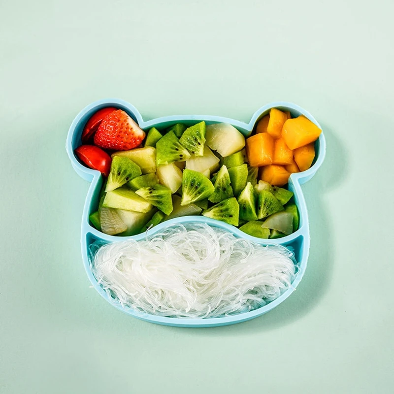 

Silicone Baby Tableware Toddler Plate Portable Fork Spoon Kids Food Bowl Set J60B