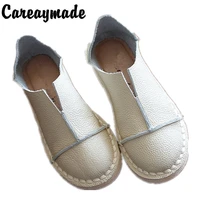 careaymade literary retro pure handmade shoes head layer cowhide low shallow mouth documentary female white shoesany colors