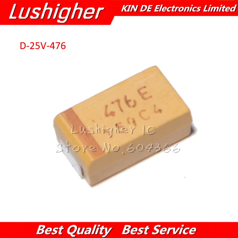 10 шт. D чехол типа 7343 47 мкФ 25V 476 476E SMD 10% точный танталовый конденсатор|Интегральные