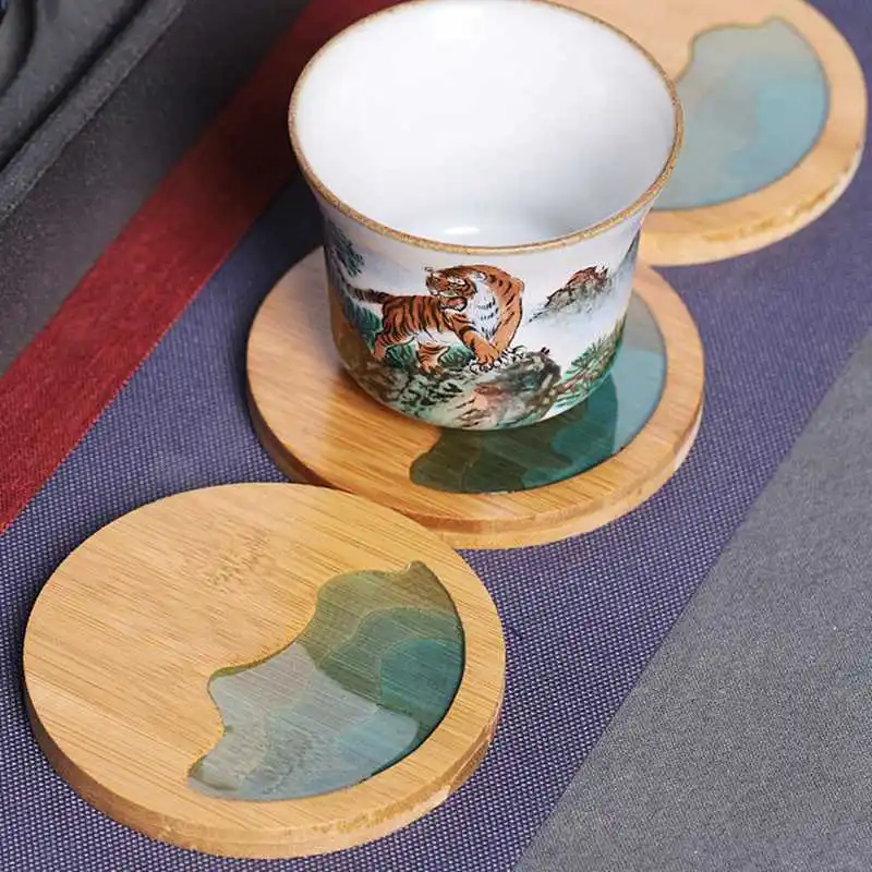 

CXD-Bamboo Coaster Simple Chinese Style Saucer Household Kung Fu Tea Cup Insulation Cup Holder Coaster Tea Ceremony