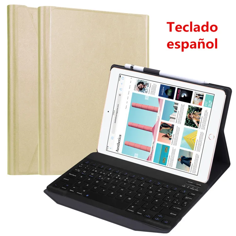 golden-keyboard Испанская клавиатура для iPad 6th 9,7 чехол ультра тонкий смарт-чехол для iPad Air 1/2 Pro 9,7 чехол испанская клавиатура - Цвет: golden-keyboard