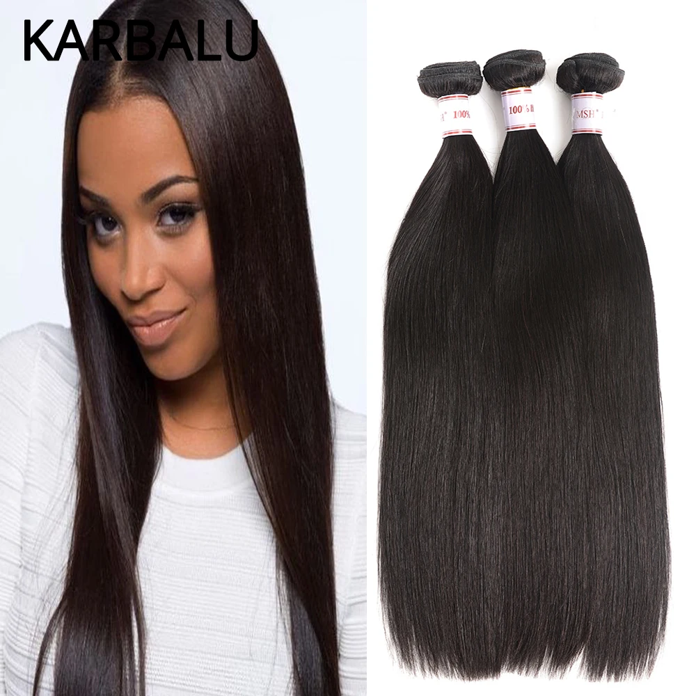 Karbalu Straight Bundles Brazilian Hair Bundles Non-Remy Natural Human Hair Extensions 3/4 Pieces Bundle  Weave Double  Weft