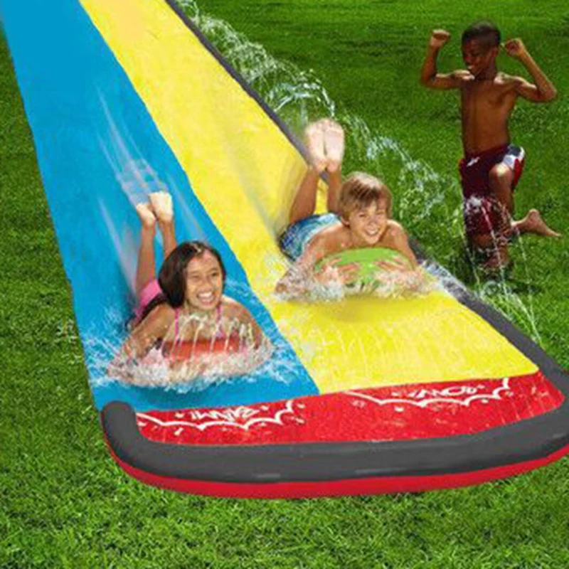 

Lawn Water Slide Double Slide Silp Water Spraying and Crash Pad for Kids Children Outdoor Backyard Swimming Pool Games
