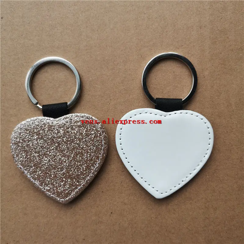 goden-heart shape Сублимация блестящие кожаные брелоки пустой сердце брелок для ключей с яркими порошок горячего переноса расходных материалов для печати 15 шт./лот - Цвет: goden-heart shape