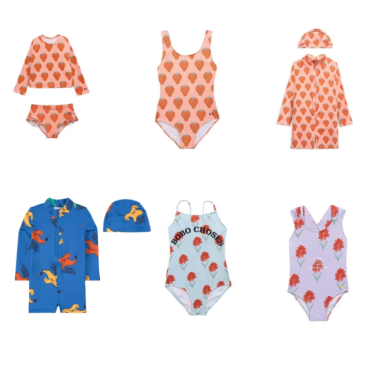 

2022 New Summer BC Brand Kids 1 Piece Swimwear Sets Girls Boys Cute Flower Print Beach Swimsuits for Toddler Baby Child
