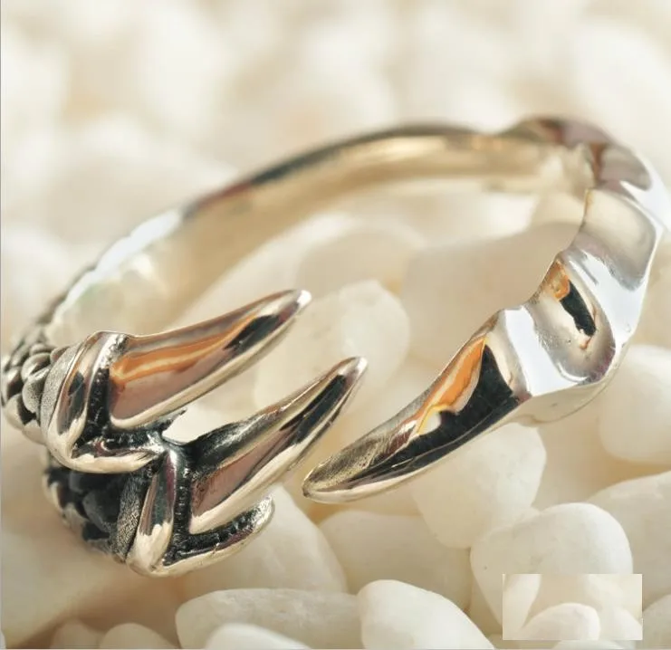 

S925 Silver Dragon Scale Ring, Retro Thai Silver Tail Ring, Oriental Dragon Claw Hand Jewelry Opening Tail Ring