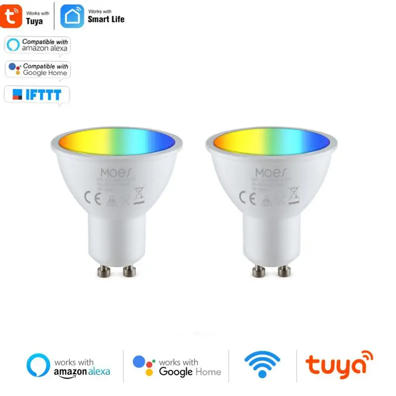 

5W WiFi Smart Light Bulb GU10 LED RGB Lamp Work With Alexa/Google Home 95-265V RGB+CW Dimmable Timer Function Magic Bulb