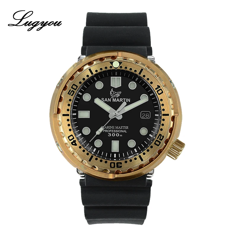 Shark Black NH35 Lugyou Сан Мартин тунец SBBN015 механические мужские часы бронзовая резина черный сапфир выпуклые 300 метров Водонепроницаемость супер свечение - Цвет: Shark Black NH35