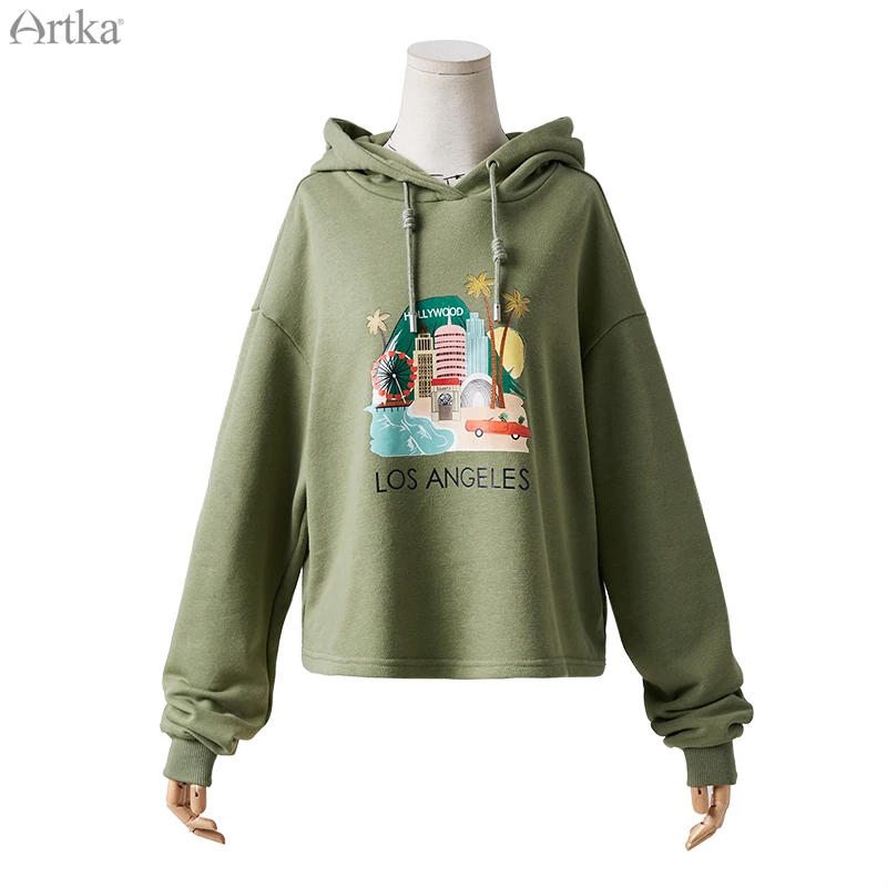 Худи женское осеннее с круглым вырезом и мультяшным принтом | Женская одежда