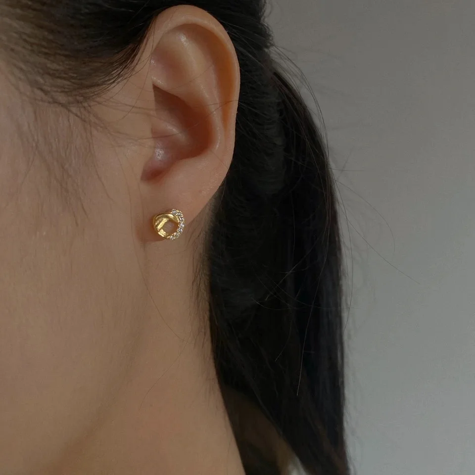 

925 Sterling Silver Plating 14k Gold Simple Shiny Zircon heart Earrings Women Korean Sweet Girlfriends Jewelry Accessories