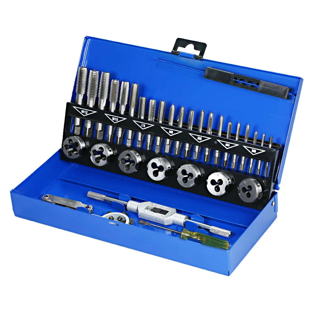 

32PCS HSS Tap and Die Set Metric Wrench Cut M 3-M12 Hand Threading Tool Tungsten Carbide Tap Screw Thread Making Tool Bit Set