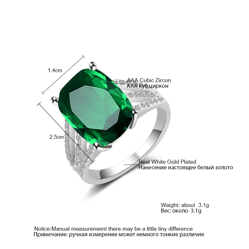 Изящные кольца UILZ для женщин украшения из белого золота с крупным зеленым