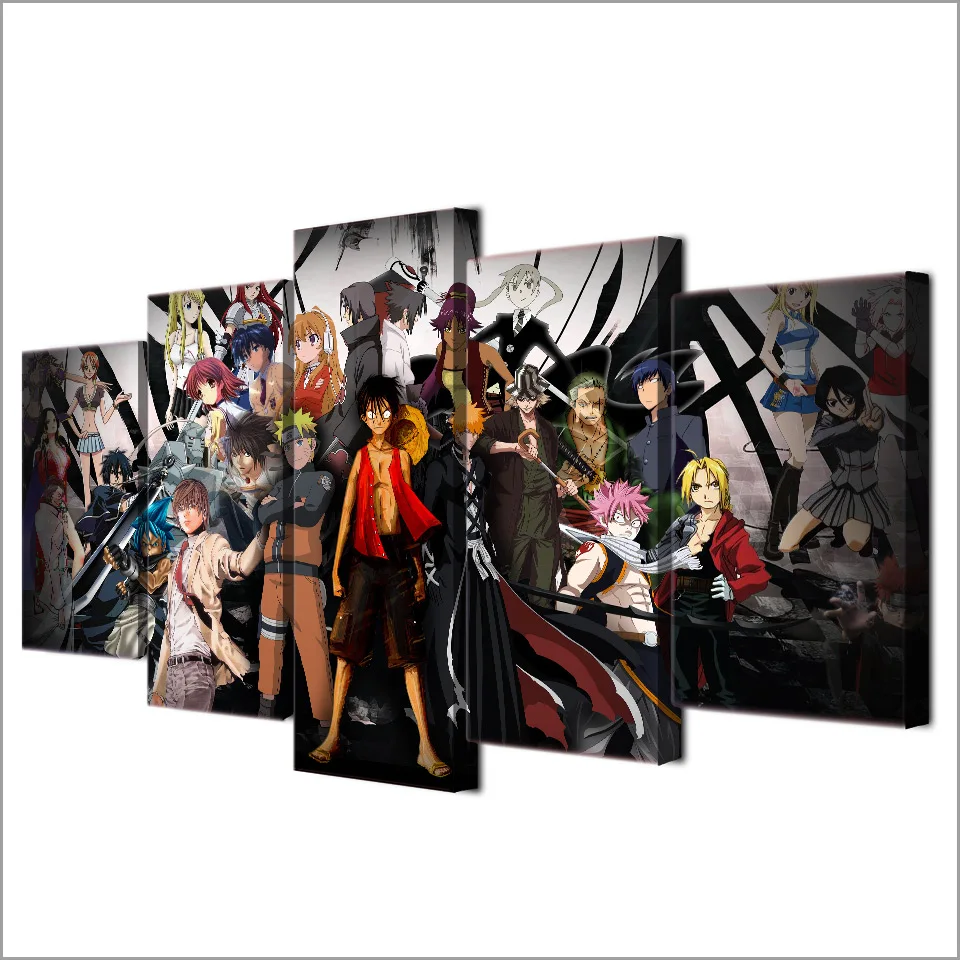 

Wall Art Poster Home Decoration Modern 5 Panel Anime Characters Living Room Canvas HD Print Modular Painting Pictures Frame