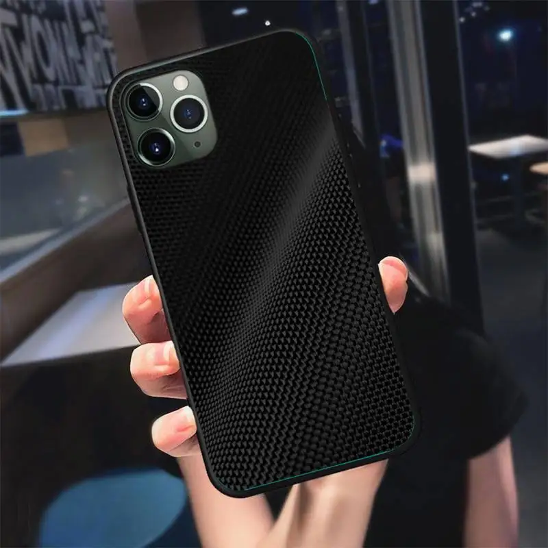 

Car carbon fiber simple black Phone Case For iphone 7 8 plus x xr xs 11 12 mini pro max Black Soft nax fundas cover