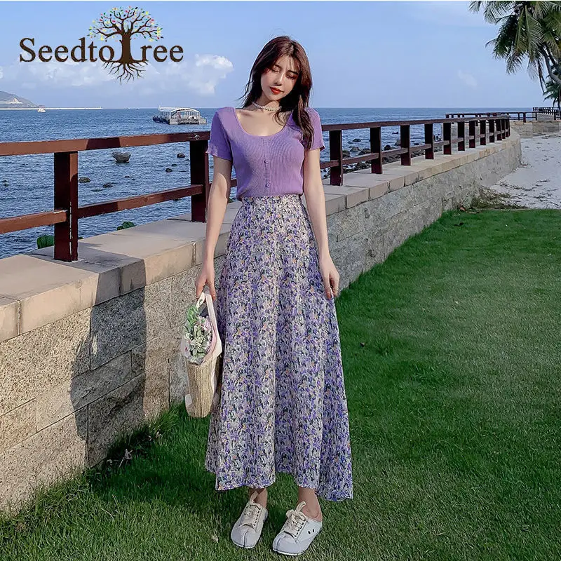 

Summer Fashion Floral Women's Skirt Mid-length A-line Skirt Long Dress