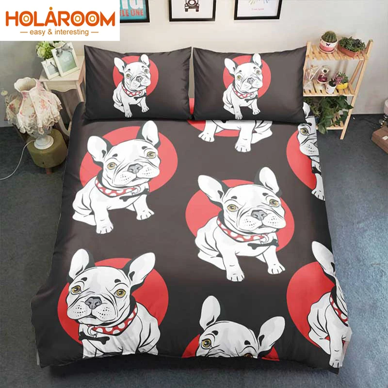 Комплект постельного белья с рисунком бульдога пододеяльник наволочками