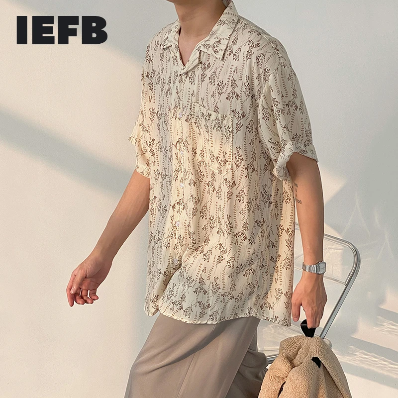 

Рубашка IEFB мужская с цветочным принтом, Повседневная блуза с коротким рукавом, свободного покроя, в Корейском стиле, в винтажном стиле, 9Y6931, ...