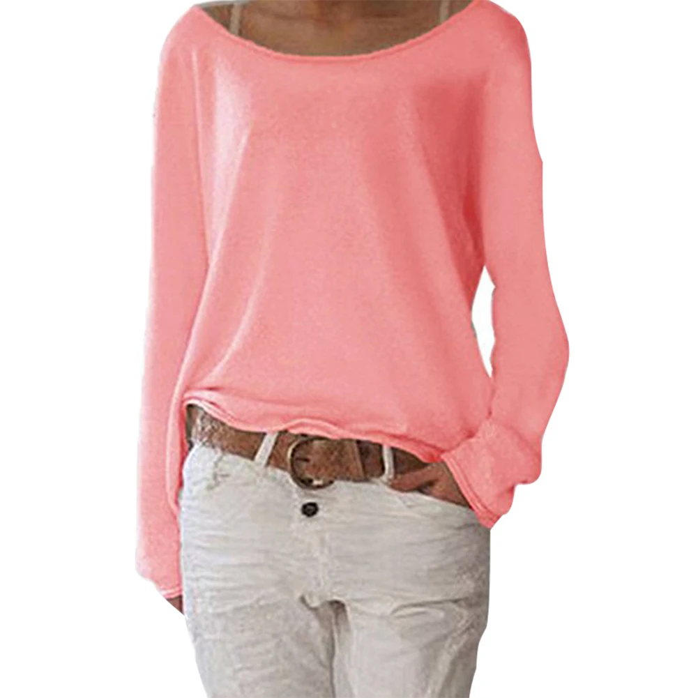 

Solid Color Casual Round Neck Long Sleeve Women Knitted T-shirt Bottoming Top All-Match Soft Fashion Women's T-Shirt For Female