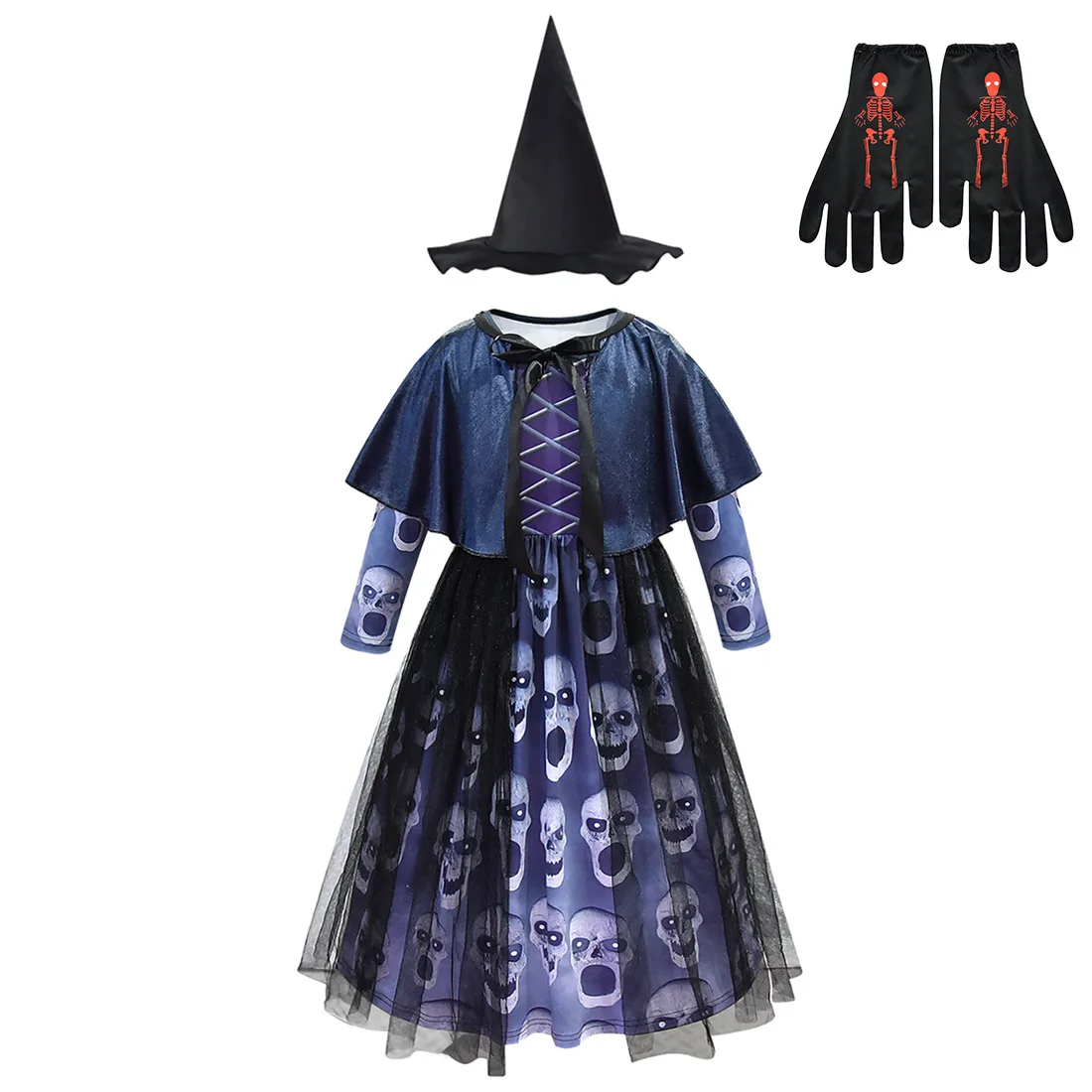 Накидка с длинным рукавом и мантией для девочек карнавальный костюм ведьмы на