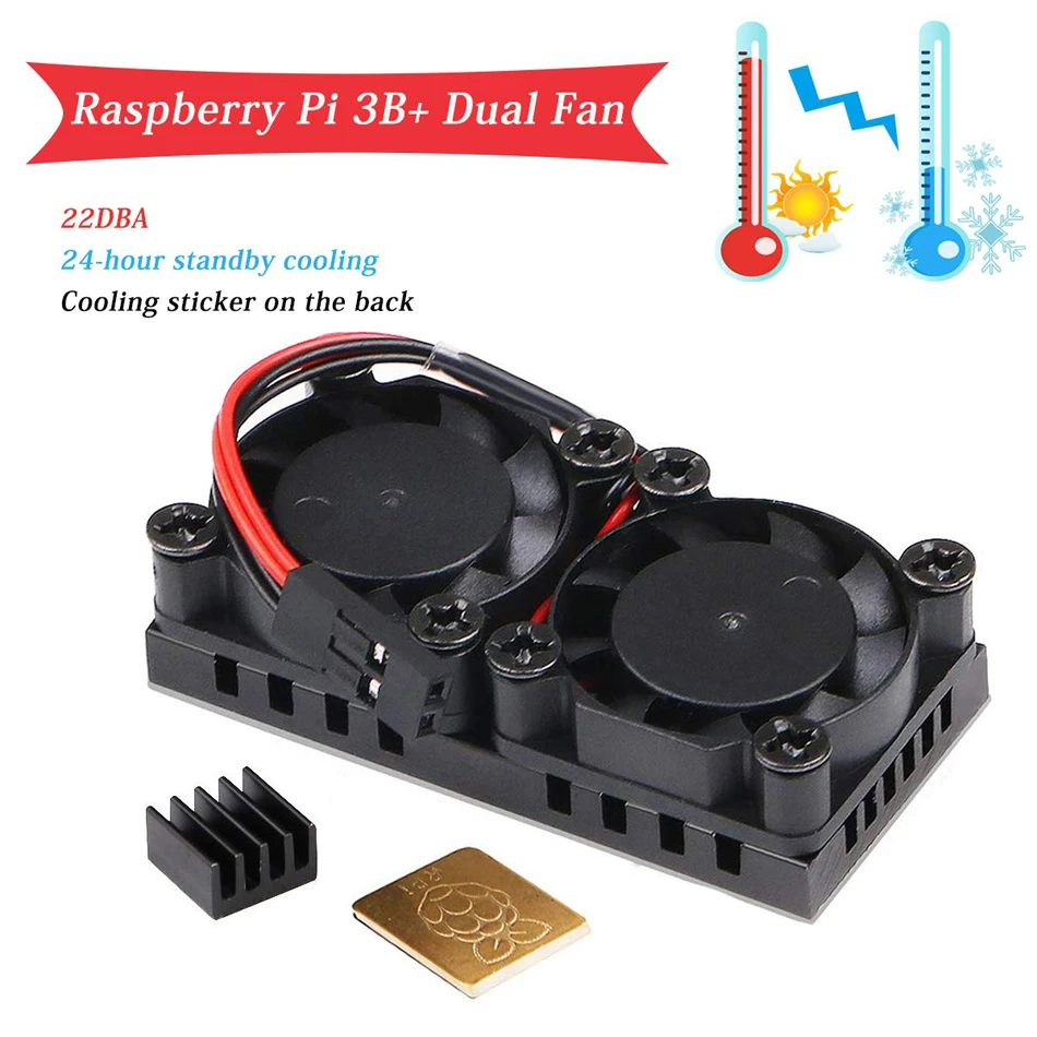 

Aokin для Raspberry Pi 4 Model B, двойной вентилятор с радиатором, двойные Охлаждающие вентиляторы, кулер опционально для Raspberry Pi 3/3B +/4B