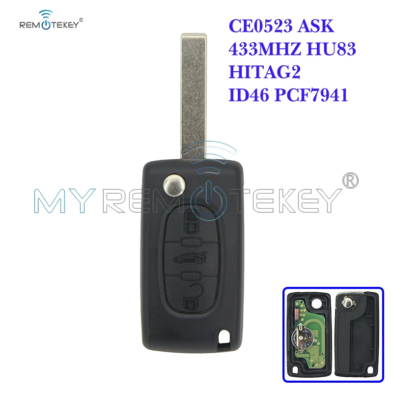 

Пульт дистанционного управления CE0523 для автомобиля с 3 кнопками 433 МГц ID46 - PCF7941 ASK HU83 для Peugeot, Citroen remtekey