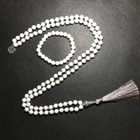 8mm porcelain white stone beaded knotted necklace meditation yoga blessing jewelry set 108 japamala tibetan rosary