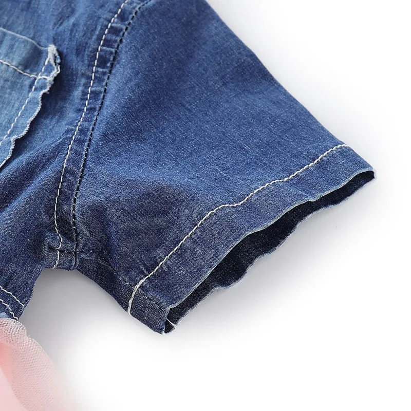 Повседневное джинсовое платье в стиле пэчворк с короткими рукавами для