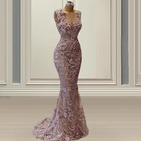 elegant purple sleeveless mermaid evening dresses handmade appliques women prom gowns duai arabic party robe de mari%c3%a9e