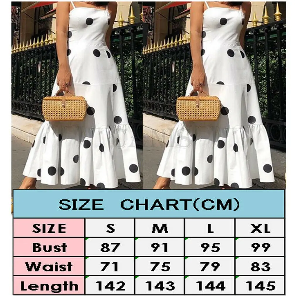 

VS&LLWQ Classic Retro Women Summer Boho Casual Sleeveless High Waist Long Party Beach Dress Sundress Holiday Polka Dot Sundress