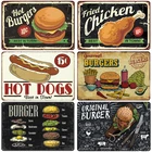 Металлическая Жестяная Табличка с гамбургерами, ВИНТАЖНЫЙ ПЛАКАТ, жареная курица, ретро-тарелка, Настенный декор для кухни, ресторана, магазина