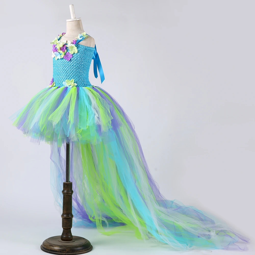 Вода фея юбка-пачка для девочек платье с длинным шлейфом принцессы цветочным