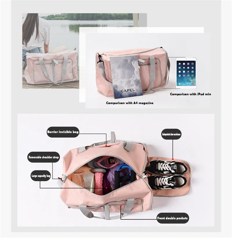 

Travel Bag One Shoulder Collapsible Solid Color High Capacity Portable Breathable and Quick-drying Crypto Textile Fitness Bag