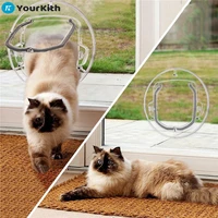 yourkith cat door transparent cat flap 4 locks pet gate pet supplies pc material round cat puppy hole door for dog