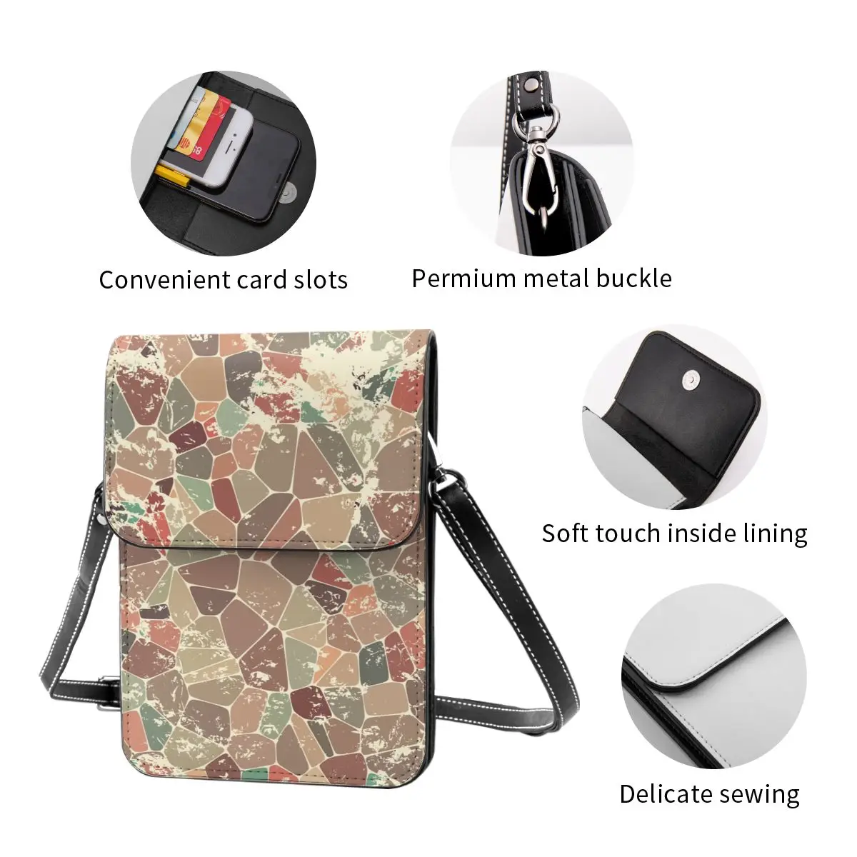 

Fashion Woman Shoulder Bag Retro Mosaic Geometric Abstract Background Ladies Small Bag Wild Simple Female Daily Messenger Bag