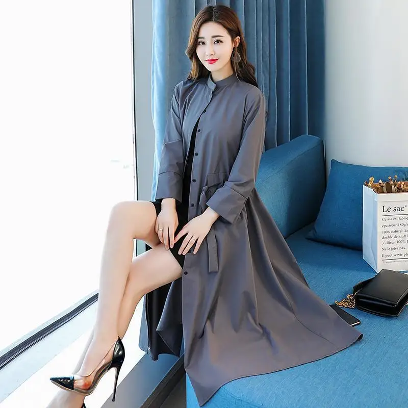 

Plus Size Women's Fat Mm Windbreaker Mid-length Loose Spring and Autumn Thin Coat Women