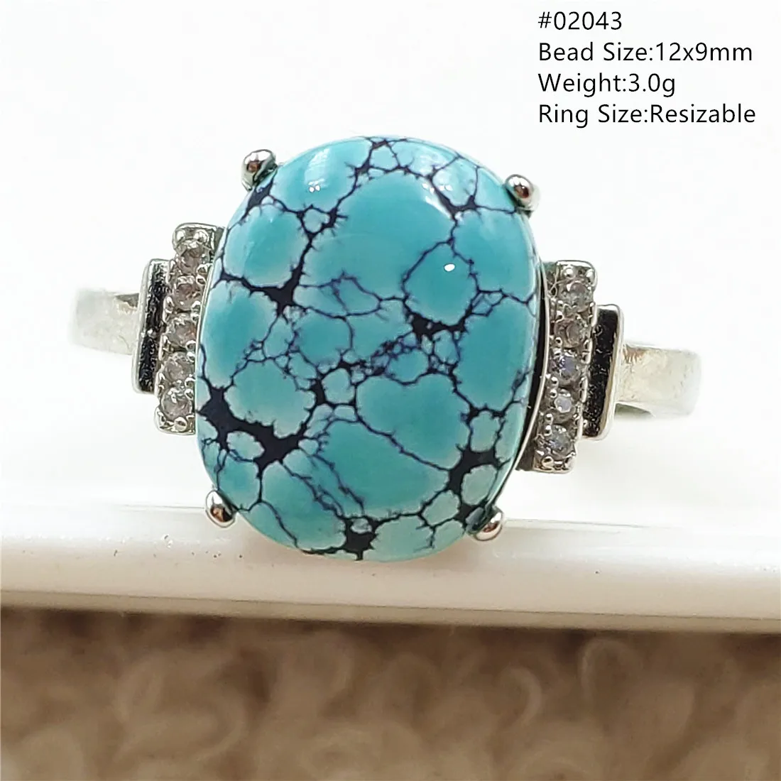 Подлинное естественный бирюзово-зеленый регулируемое женское кольцо 925 пробы