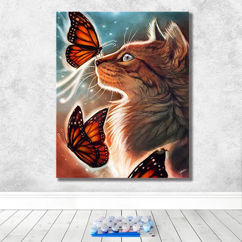 Diy Краска по номерам рисунок с наборами котенок и Бабочка Ручная роспись декомпрессия декоративная висячая картина - Цвет: 41040