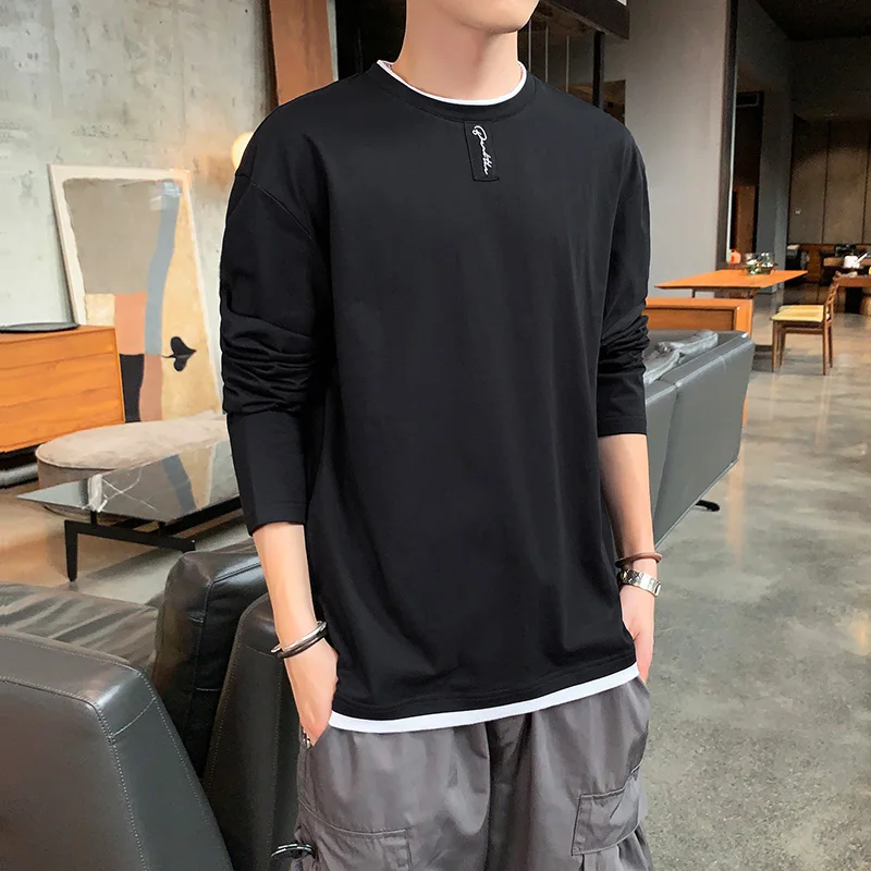 Высококачественная корейская модная футболка с длинными рукавами Мужская