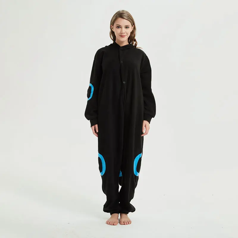 Синий черный Umbreon кигуруми аниме мультфильм пижамы для взрослых унисекс пара Onesie